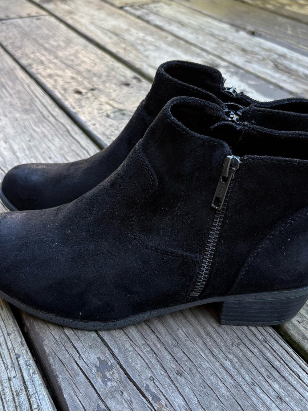 SO Black Suede Ankle Booties with Side Zip - Women’s size 6.5
